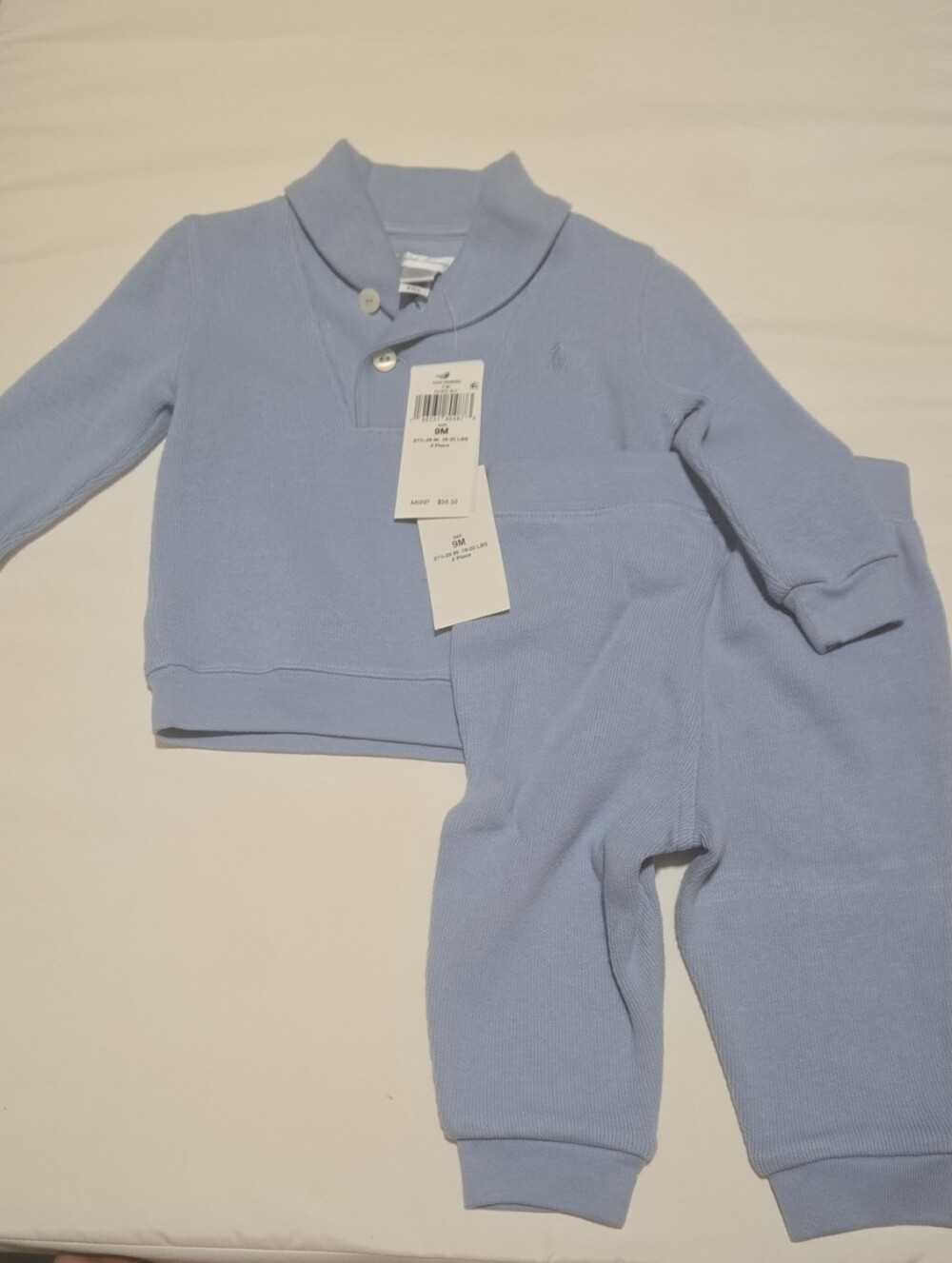 Ralph Lauren Light Blue Shawl-Collar Knit Top & Pants Set